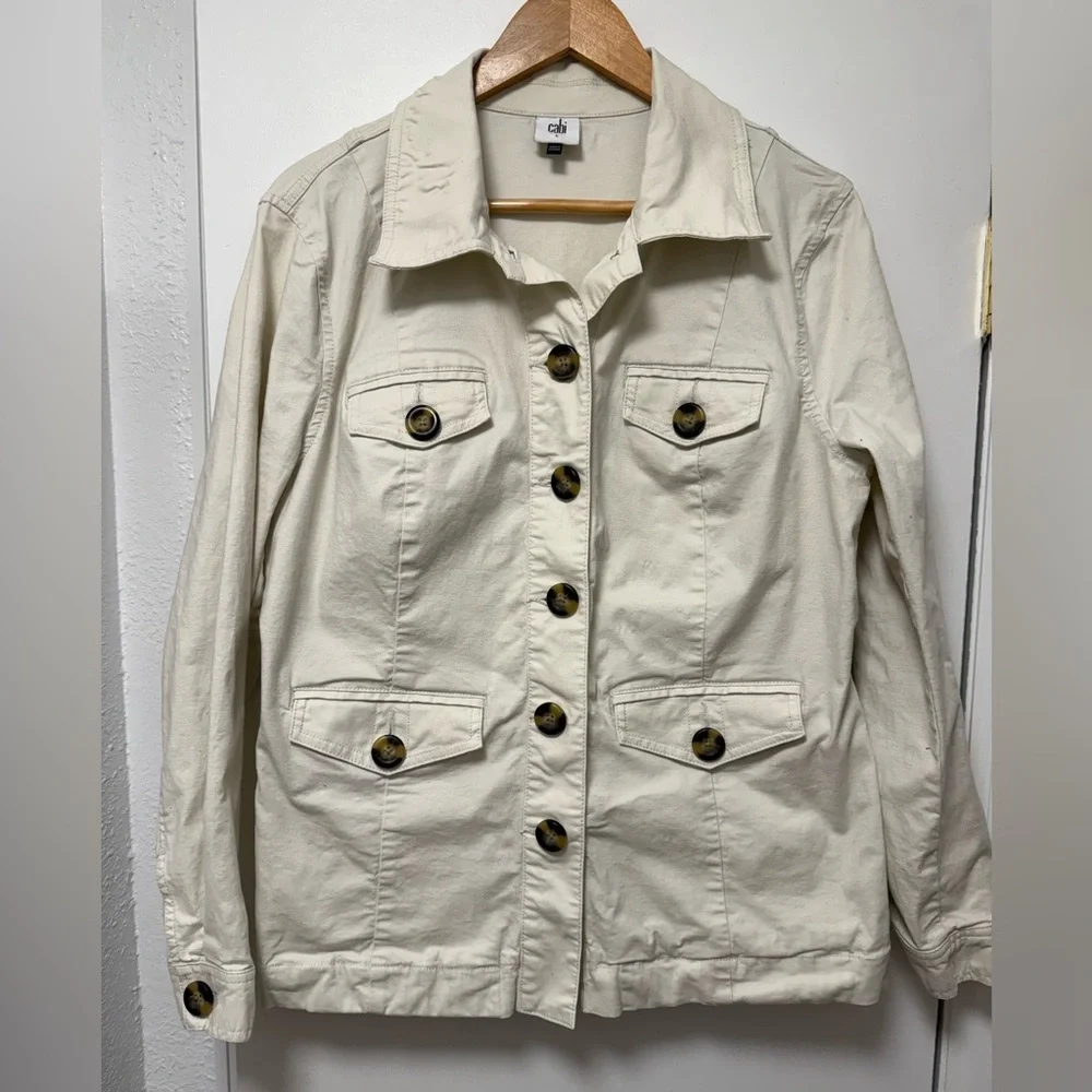 CAbi Cream Utility Jacket with Contrast Buttons